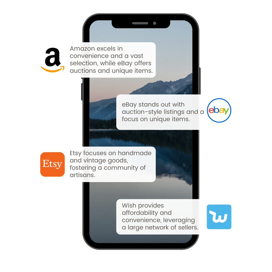 Dive into the distinctive features and offerings of Amazon, eBay, Etsy, and Wish, four prominent online marketplaces. 